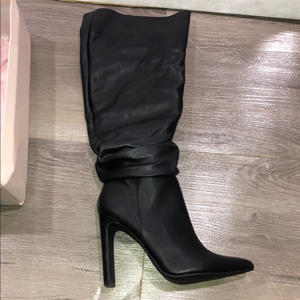 JustFab Black Slouch Knee High Heeled Boots New